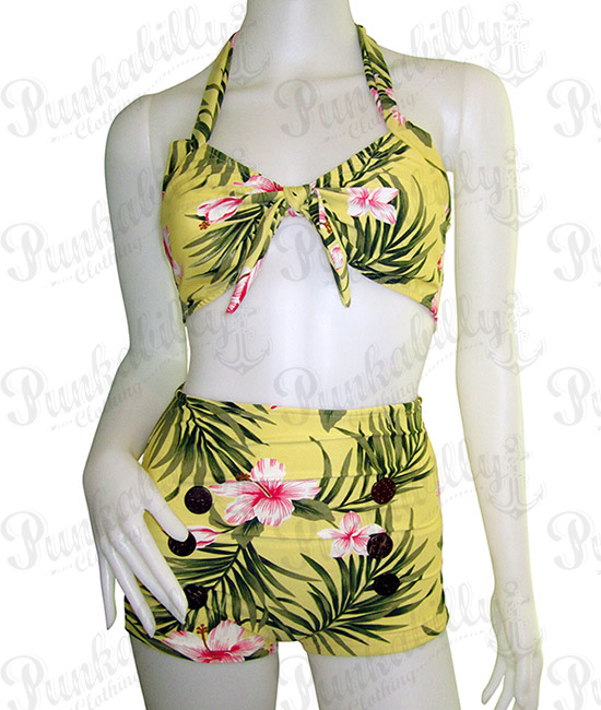 Yellow Hawaiian style Pin Up Bikini