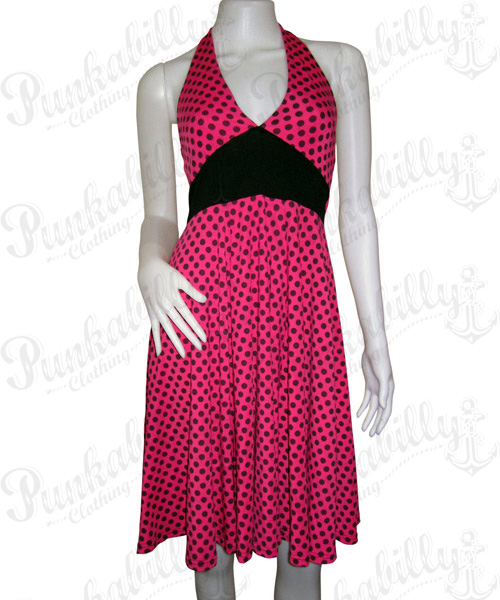 Pink dress with black polka dots