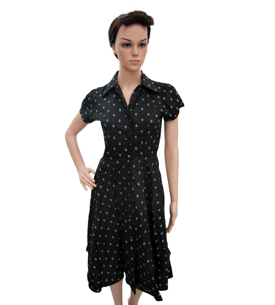 Black Anchor Dress with Buttons