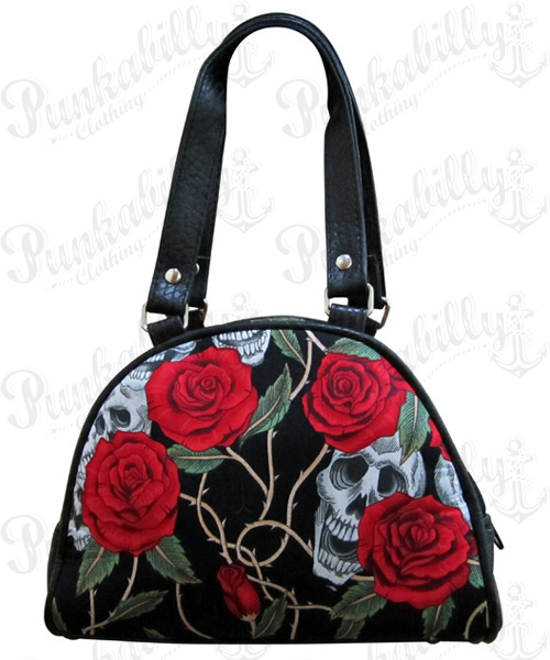 Black Skulls & Roses Mini Bowling Bag