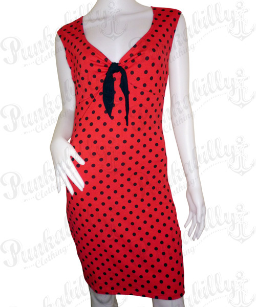 Rockabilly vintage red dress with black polka dots