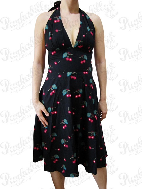 Black Dress with  Cherry print