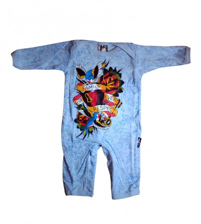 Blue "Family Forever Respect" Baby Onesie