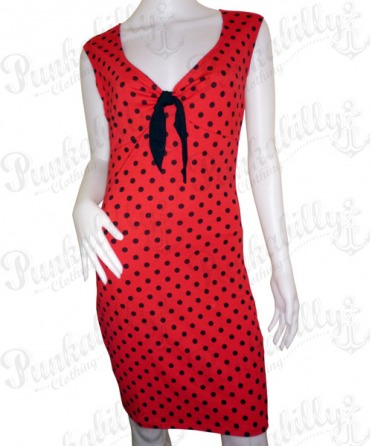 Rockabilly vintage red dress with black polka dots