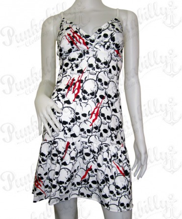 White rockabilly skulls mini dress