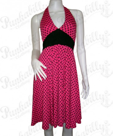 Pink dress with black polka dots