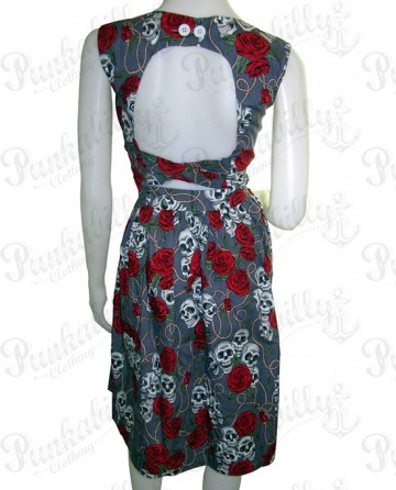 Gray Skulls & Rosses Rockabilly Dress