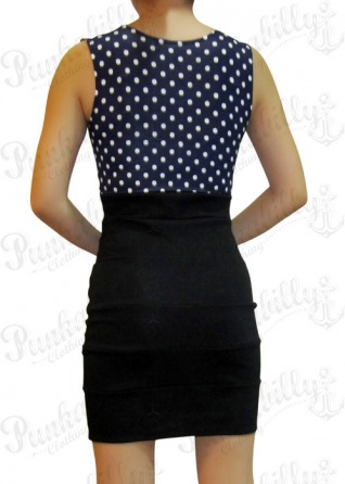 Black with Navy Blue Top Polka Dots Dress