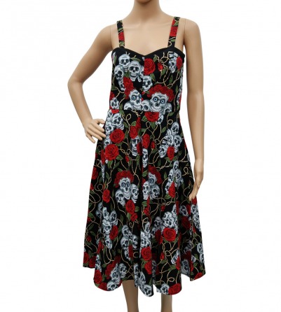 Rockabilly Style Skulls & Roses Black Dress