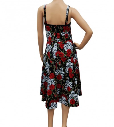 Rockabilly Style Skulls & Roses Black Dress