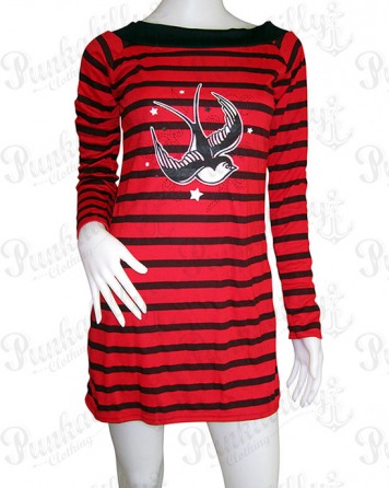 Red Swallow Bird Rockabilly Dress